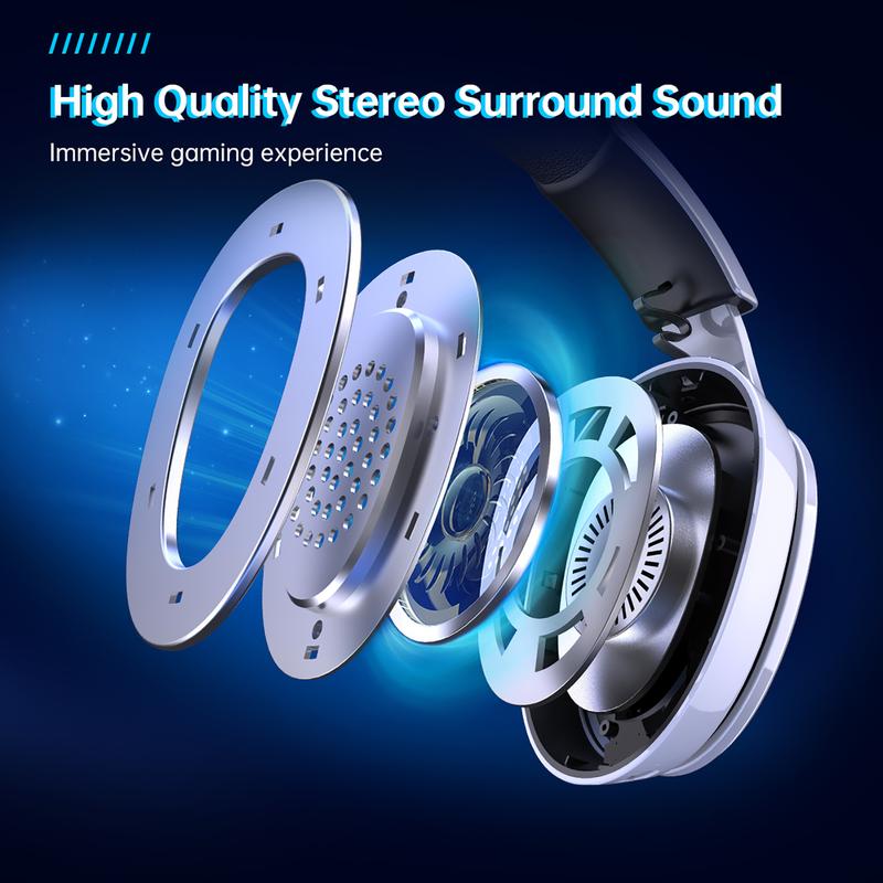 2.4GHz Wireless Gaming Headset for PS5, Xbox(Wired connection), PC, Nintendo, Detachable mic, Christmas Gifts, Call of Duty, Bluetooth 5.3, Earphones, Earbuds, Noise Canceling Mic, Lightweight