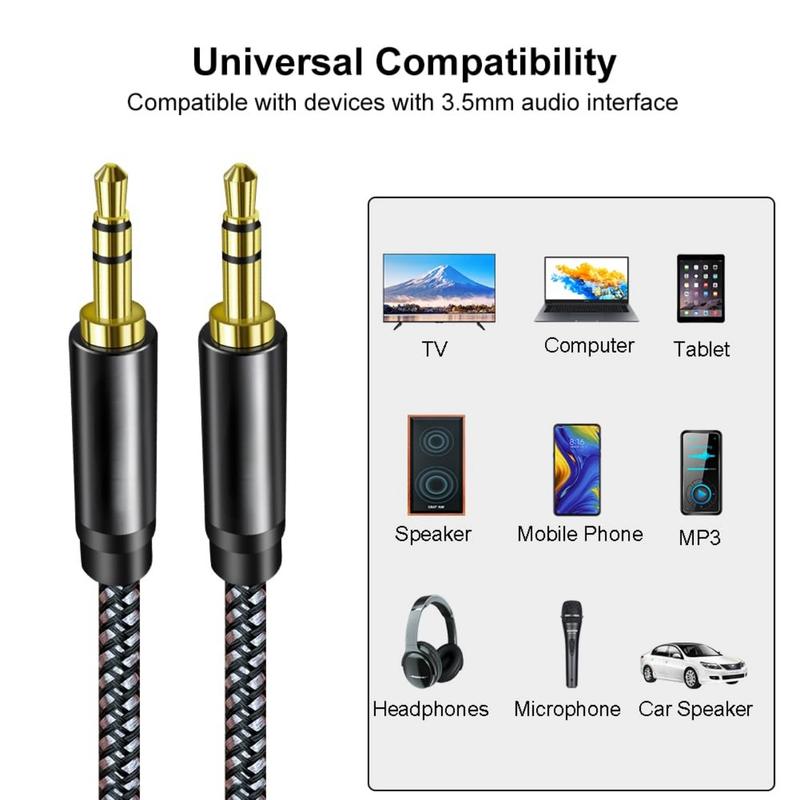 Aux Cord 10ft, 3.5mm Aux Cable - Nylon Braided Aux Audio Cable 3.5mm Male to Male AUX Cord Compatible with Car,Headphones Tablets,Laptops Smart Phones& More (10FT 3M)