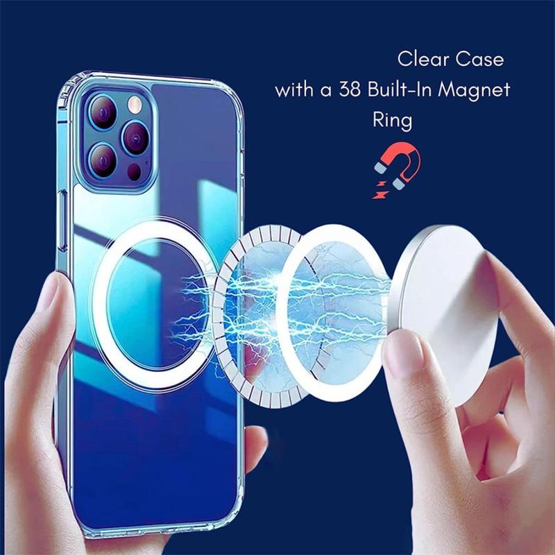 Magnetic Clear Phone Case, Decorative Phone Protector Cover Compatible with iPhone 15, Shockproof Smartphone Phone Cases for iPhone 11 12 13 14 15 Pro Max Case iPhone 15 14 Plus Cases, Phone Accessories, Boyfriend Gift