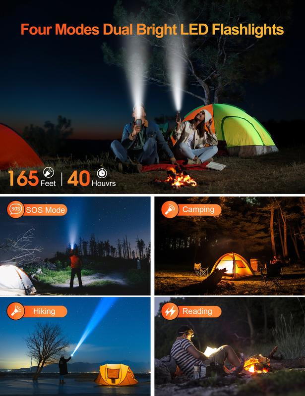 33500mAh large capacity solar power bank, built-in wireless charge 5 output ports efficient charging, PD4.0QC3.0 fast charging battery pack, 2 flashlights, waterproof room dust, suitable for outdoor camping, hiking, and other electronic equipment