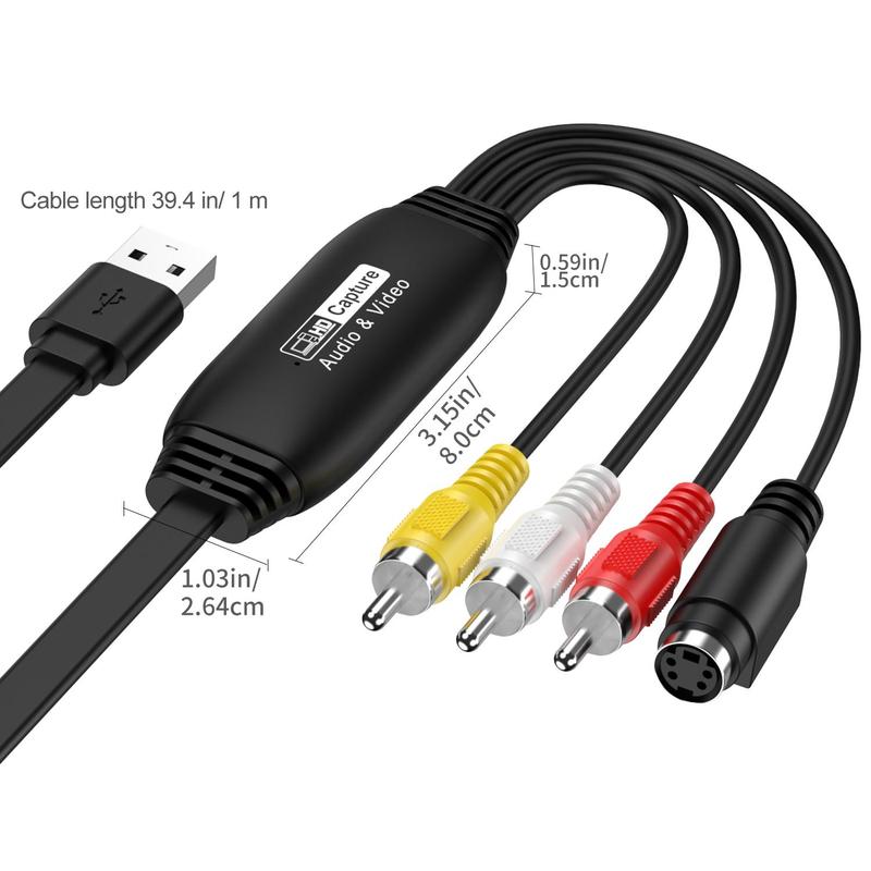 USB 2.0 Video Capture Card Device Converter, 1 Count Easy to Use Convert Analog to Digital Cable, RCA Male To USB Male Acquisition Cable