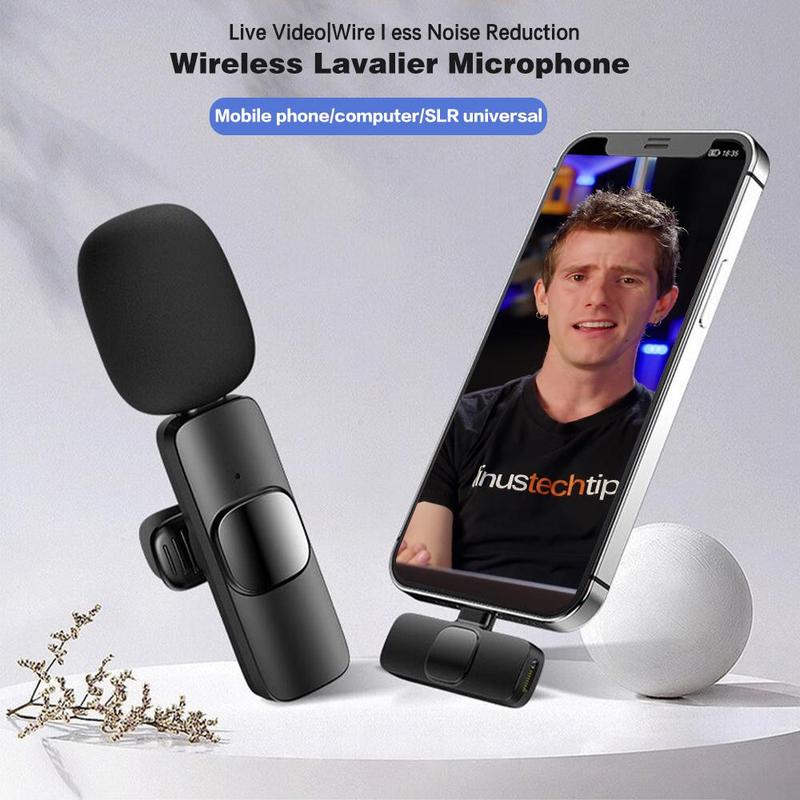 Wireless Lavalier Microphones for iPhone, Android, iPad, Mini Wireless Clip-on Microphones Crystal Clear Sound Quality for Recording, Live Streaming, Vlog Audio USB Port Smartphone lapel microphone