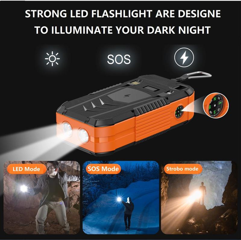 AMAUS Solar Charage Power Bank 65800 mAh Wireless Fast Charge Hand Crank ultra-large capacit for All Mobile Devices,Intelligent Charging Made With Compass,Flashlights,LED lights,Large Capacity Outdoor Cam Magnetic Portable cellphone Accessories Smartphone