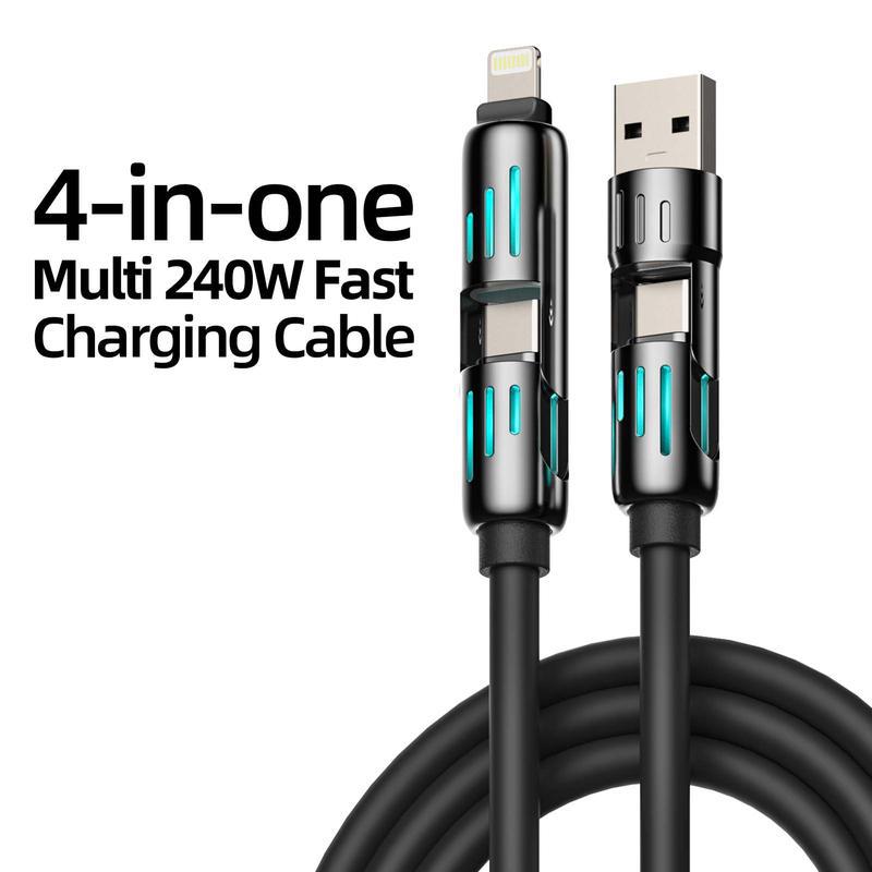 PQRQP 240W 4-in-1 Multi USB Charging Cable with USB A,TypeC,Lightning port,MAX Fast Charging&Data Sync for iPhone 16 15,Samsung,Android,Laptops