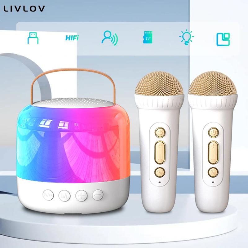 Portable Karaoke Machine, Wireless Microphone & LED Colorful Light Speaker, USB Rechargeable Wireless Speaker for Home Party