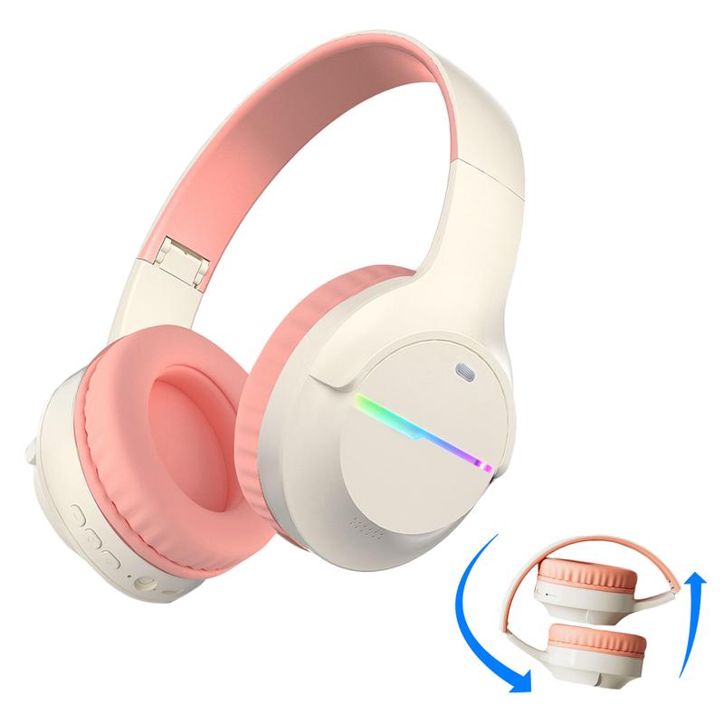 Kids Bluetooth Headphones, Kids Headphones Wireless with LED Light Up, Built-in Mic, Over-Ear Bluetooth 5.3 Headphones for School Travel iPad Tablet for 6-18 Years Boy Girl