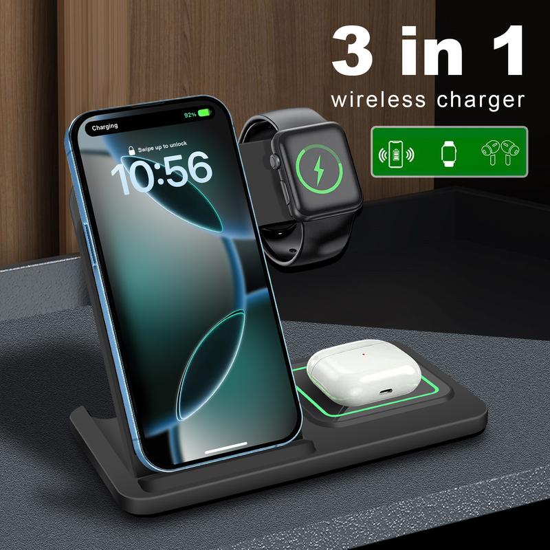 3 in 1 Foldable Wireless Charger 15W Fast Charging Dock Station for iPhone 16 15 14 13 12 11 Series for Airpods Pro Apple Watch