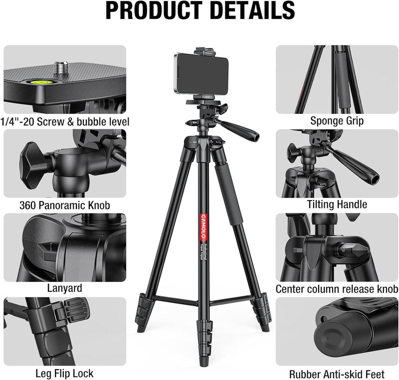 CAMOLO Vlogging Kit, Smartphone Vlog Kit with Microphone with LED Light, Phone Tripod 63.6 inches with Wireless Remote, Vlogging Camera for YouTube with Tripod