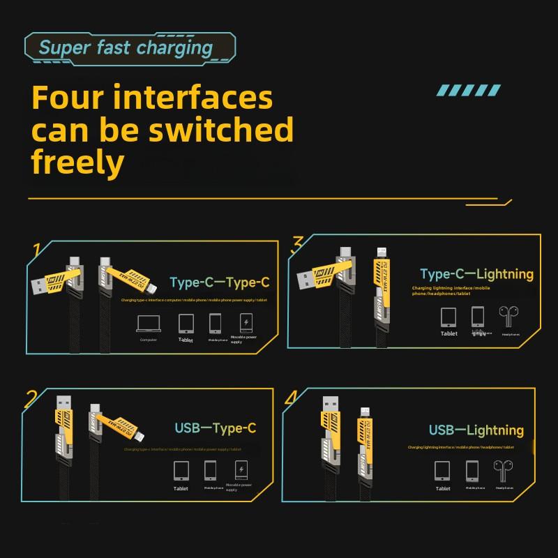 Fast Charging Cable Universal Charging Cord, -- Multi Charging Cable Combo Type C USB A Lightning Port for iPhone iPad Samsung