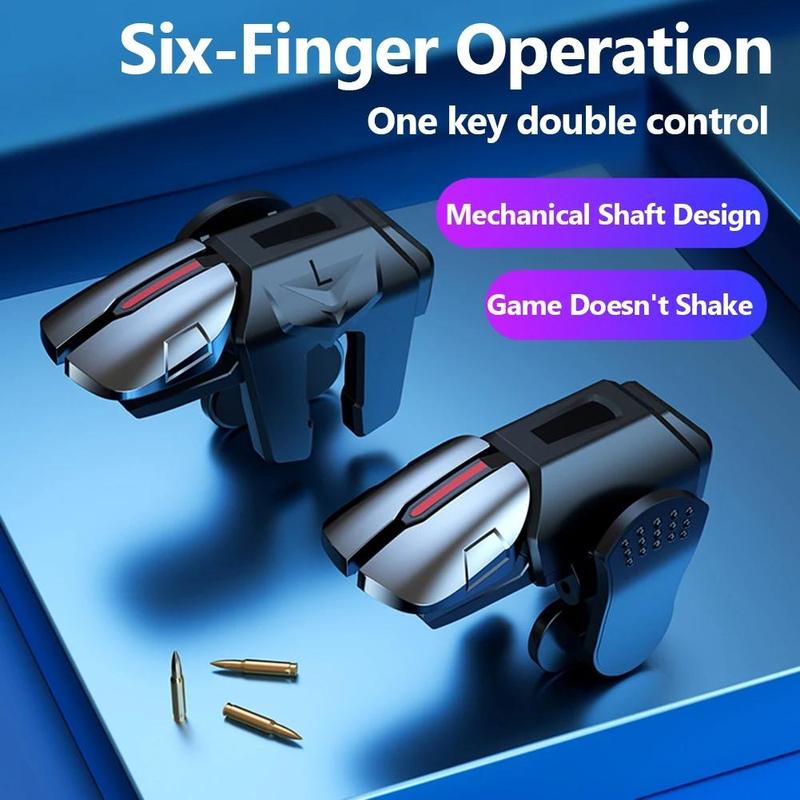 Game Controller Trigger, 1 Set Multipurpose 6-finger Game Trigger, Gaming Controller Joystick L1 R1 Alloy Key Button for iPhone Android, Mobile Game Trigger for Phone, Console Accessories