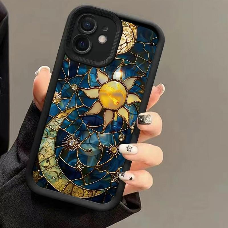 Creative Sun & Moon Pattern Phone Case, TPU Decorative Phone Protector Cover, Phone Accessories Compatible with iPhone 11 12 13 14 15 16 Series