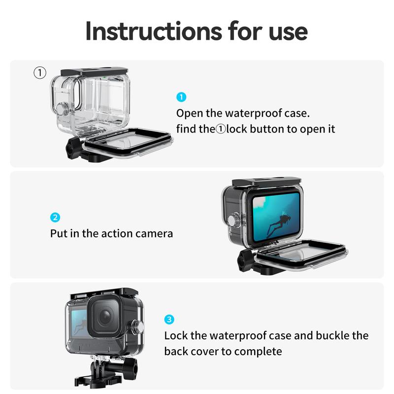 TELESIN Waterproof Case for GoPro Hero 13 12 11  10  9 Black, Underwater Dive Case Housing Shell Supports 60M 196FT Deep Diving Scuba Snorkeling with Bracket Screw GoPro Accessories