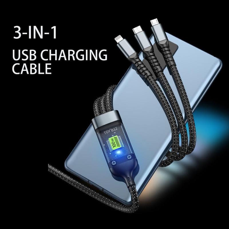 USB Cable Fast Charger, 100w Super Fast Charging Cable, Durable Nylon braiding,  Smartphone 4 in 1 charging cable for Type-C, iPhone, and Android Devices Cellphone Charging cables Electronic Plug