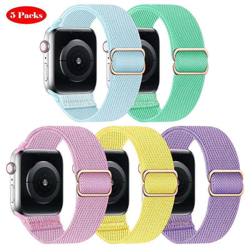 Multicolor Adjustable Nylon Smart Watch Band for Summer (Band Only), 5 Counts Replacement Watch Band for Men & Women, Sports Wearable Accessories for iWatch Series Apple Watch Bands