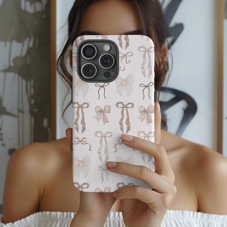 Soft Beige Coquette Phone Case, Bow Phone Case, Soft Girl Aesthetic, Phone Cases Phone Cover Hard Case Tough 2-piece Phone Case