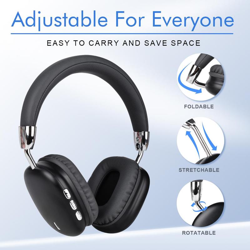 Wireless Over-ear Headphone, Foldable Headphone with Built-in Microphone, Bluetooth-compatible Earphone for Mobile Phone, Computer, MP3