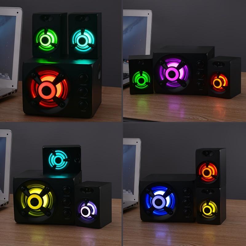 A Set of 2.1 Channel Mini Desktop Computer Speaker, Led Colorful Breathing Light, USB Powered, 3.5mm Stereo Audio, Suitable for PC, Laptop, Tablet, Home Theater, TV, Multi-Function Audio