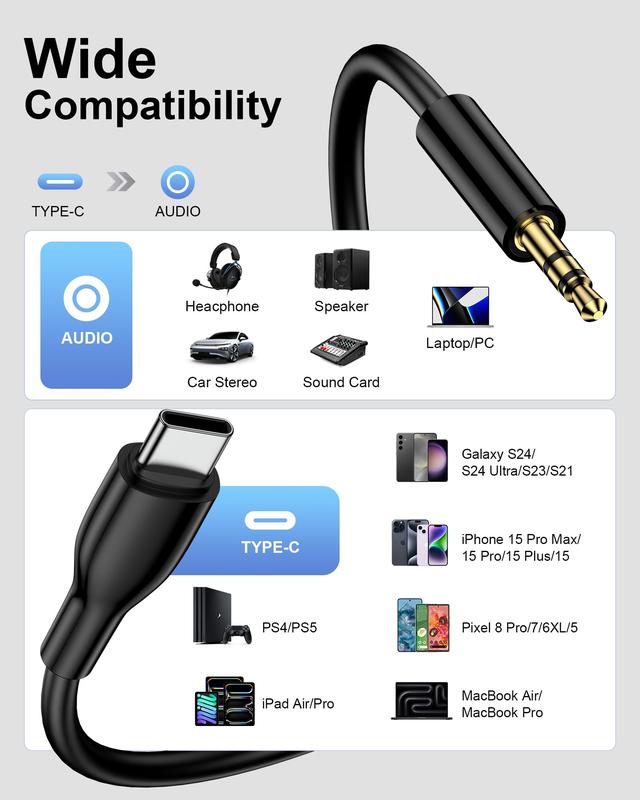 Samsung USB C to 3.5mm Audio Aux Jack Cable, 3.3ft Aux to USB C Cord, Type C to Aux Headphone Jack Cable for Car Home Stereo Speaker for Samsung Galaxy S24Ultra S23 S22 S21 Note20, Pixel 9 8 Pro 7 6XL Accessories Android Devices Noise Plug Headset