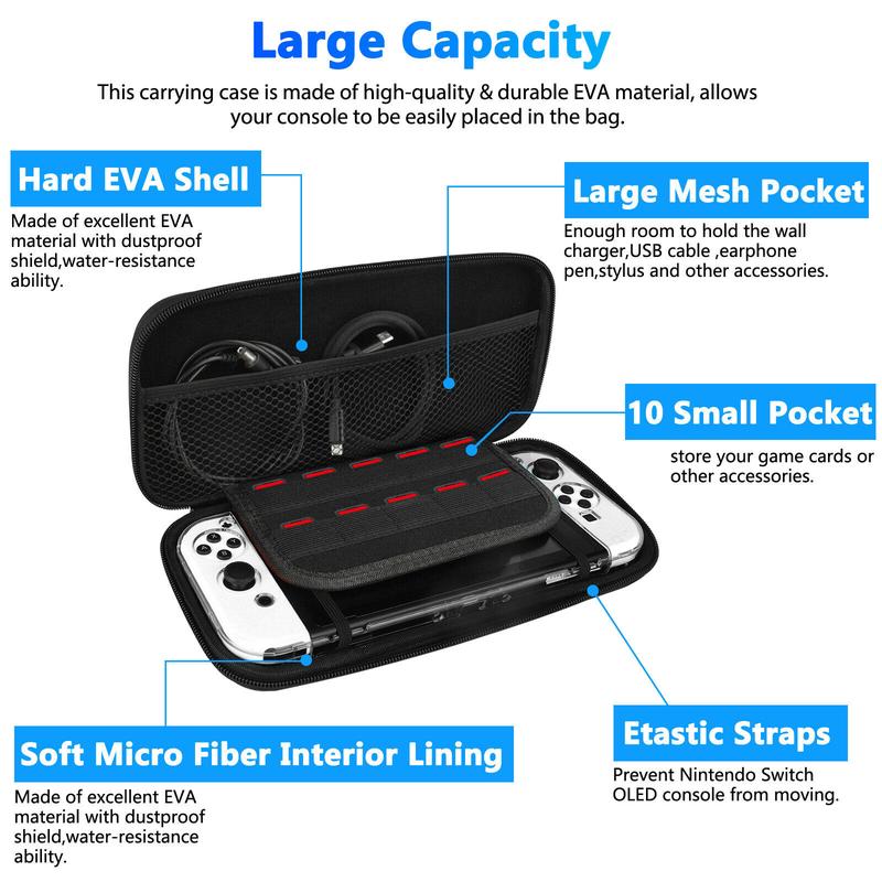 Carrying Case for Switch OLED with Screen Protector for switch OLED ,Portable Hard Shell Pouch Carrying Travel Game Bag for Switch OLED Holds 10 Game Cartridge