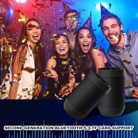 Bluetooth 5.3 Speaker, TWS Stereo Pairing, 360° HD Sound, IP65 Waterproof, Built-in Mic, TF Card Support, for Home, Party, Outdoor, Beach