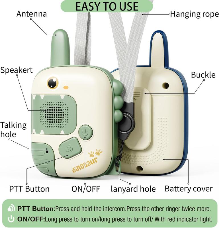 Kids Walkie Talkies Toys for Boys:Dinosaur Toys for 3 4 5 6 7 8 9 Year Old Boys Girls, 2 Pack Walkie Talkies 2 Way Radio Toy for 3-12 Year Old Boy Girl Age 3-6, Christmas Birthday Gifts Outdoor Game