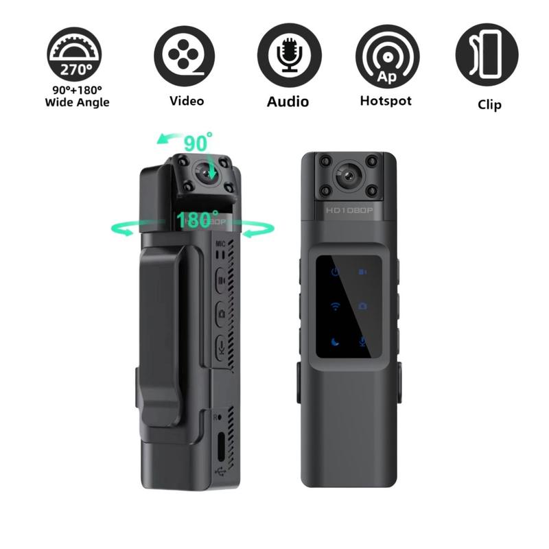 Wireless Portable Body Camera, Wearable Sports Camera with IR Night View & 270 Degree Rotation Lens, Vlog Digital Recorder Support WiFi Hotspot