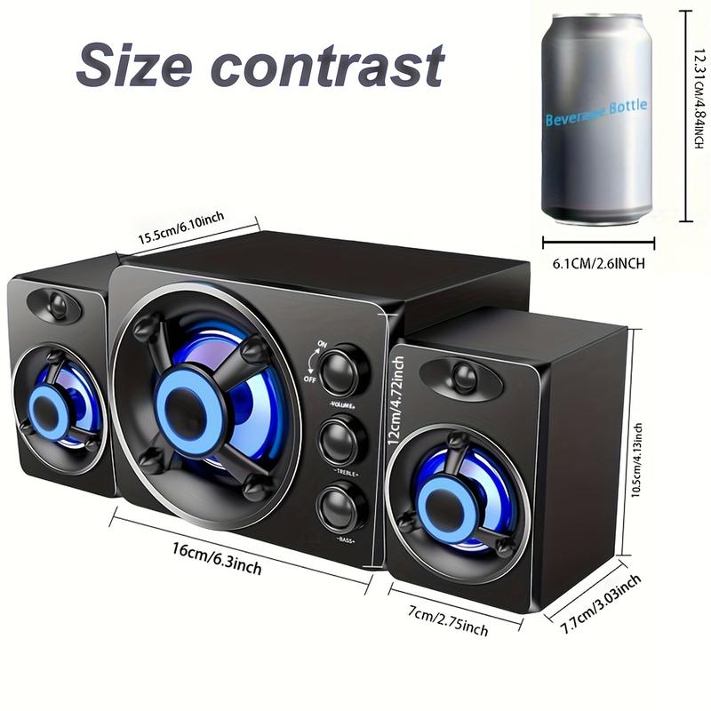 A Set of 2.1 Channel Mini Desktop Computer Speaker, Led Colorful Breathing Light, USB Powered, 3.5mm Stereo Audio, Suitable for PC, Laptop, Tablet, Home Theater, TV, Multi-Function Audio