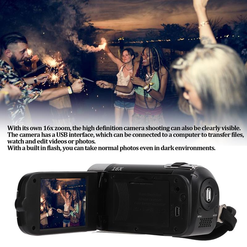 Digital Camcorder, 16X Digital Zoom 2.7 Inch Colourful Display Screen, High Definition Camera Image Video Shooting Camcorder, Black