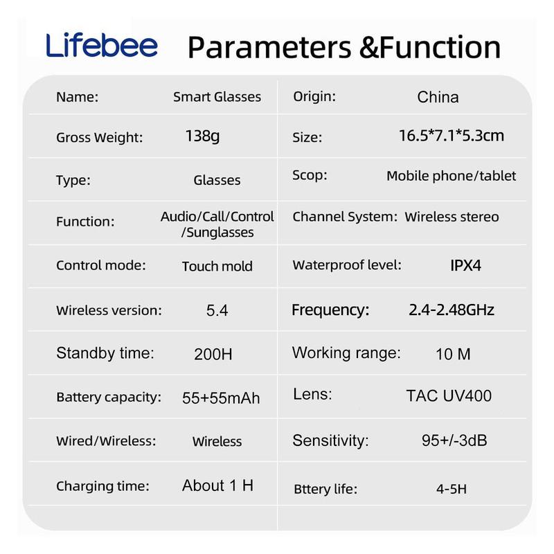 LIFEBEE Smart Glasses, Smart Voice Assistant Support Glasses, Remote Control Photo Taking Glasses, Smart Glasses for Outdoor Sports