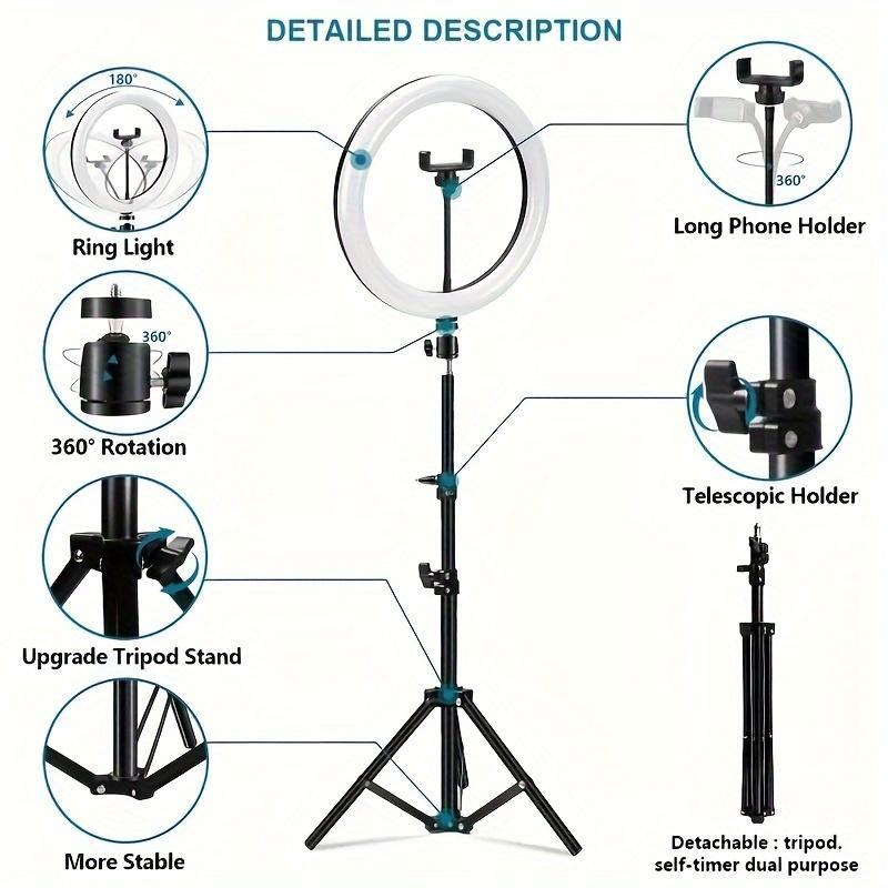 Selfie Ring Light with Tripod, USB Powered Selfie Ring Light with Flexible Retractable Tripod, Adjustable LED Ring Light for Photography Enthusiasts, Live Streaming, Makeup