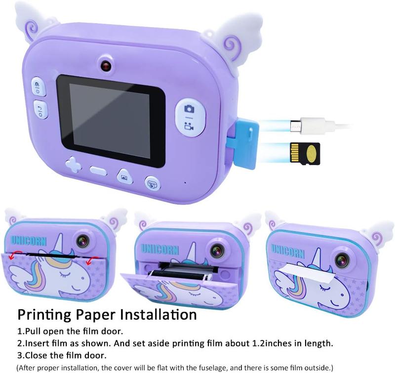 Instant Print Camera for Kids, Girls Boys Print Photo Selfie Video Digital Camera with Paper Film, 3-12 Years Old Children Mini Learning Toy Camera Gifts for Birthday Holiday Travel