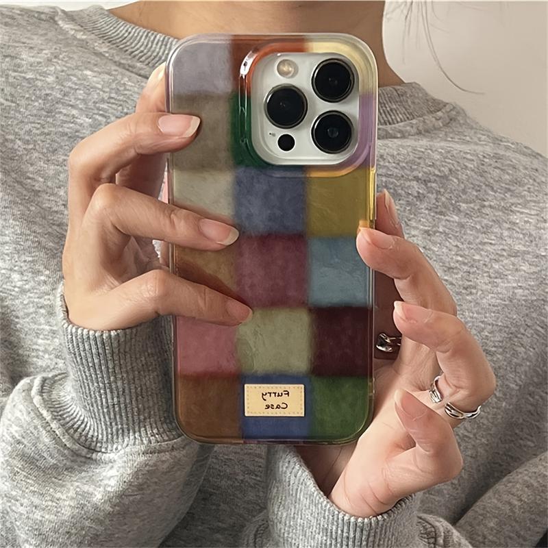 Cute Dopamine Color Block Match Plaid Clear Phone Case for Iphone 16 15 14 13 12 Pro Max Soft Silicone Back Cover