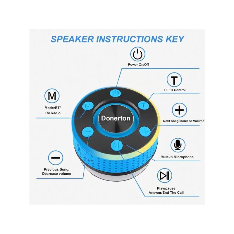 Bluetooth Shower Speaker, Portable Speaker Bluetooth 5.3 With Suction Cup, Wireless Speakers Waterproof IP7, RGB Lights, Built-In Mic, Small Speakers For Bathroom, Party, Beach, Pool, Light Blue