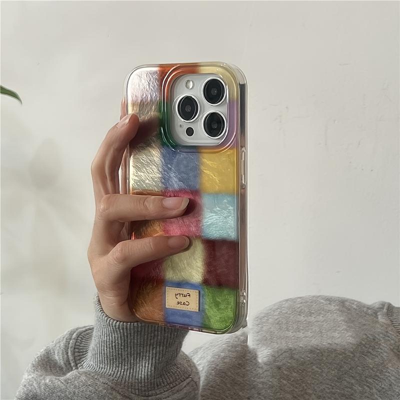 Cute Dopamine Color Block Match Plaid Clear Phone Case for Iphone 16 15 14 13 12 Pro Max Soft Silicone Back Cover