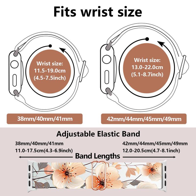 Flower Pattern Elastic Nylon Watch Band, 4 Counts Replacement Watch Band for Women, Fashionable Watch Band Compatible with Apple Watch Series