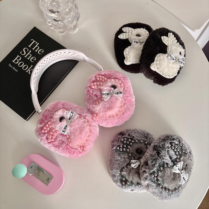 Cute Rabbit Design Headphones Protective Earmuffs for AirPods Max, Ear Pads with Artificial Pearl Decor, Earphone Protective Cover, Earphone Accessories