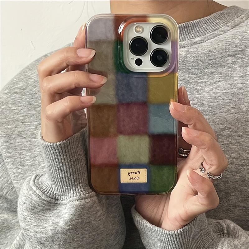 Cute Dopamine Color Block Match Plaid Clear Phone Case for Iphone 16 15 14 13 12 Pro Max Soft Silicone Back Cover