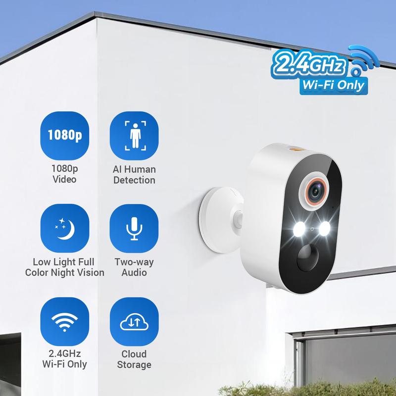 Wireless Security Camera, 1080P Outdoor Security Camera, Wireless Camera with 2-Way Talk, Color Night Vision Camera for Home Security Indoor Outdoor