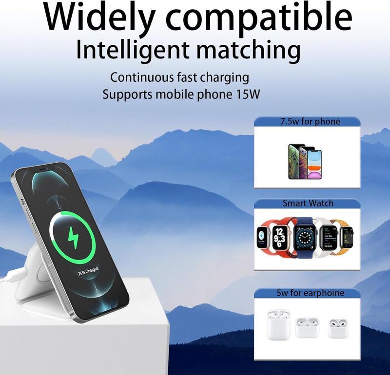 Style 3 in 1 Wireless Charger for iPhone, Magnetic Foldable 3 in 1 Charging Station, Travel Charger for Multple Devices for iPhone 15 14 13 12 Series, AirPods Pro,Watch