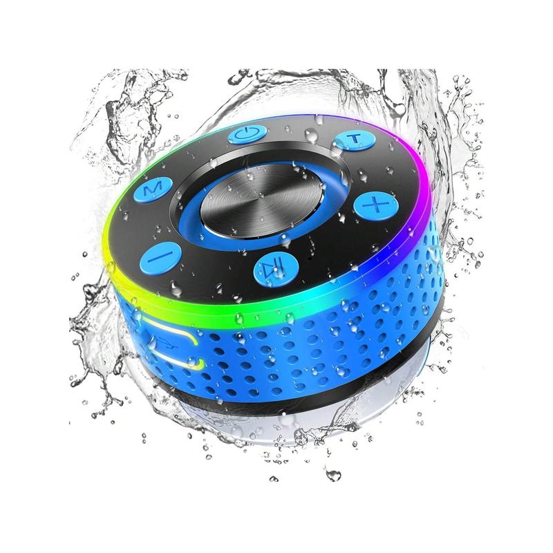 Bluetooth Shower Speaker, Portable Speaker Bluetooth 5.3 With Suction Cup, Wireless Speakers Waterproof IP7, RGB Lights, Built-In Mic, Small Speakers For Bathroom, Party, Beach, Pool, Light Blue