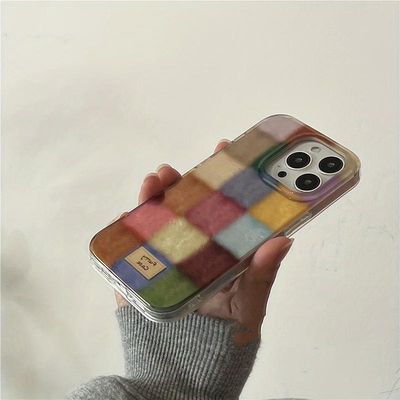 Cute Dopamine Color Block Match Plaid Clear Phone Case for Iphone 16 15 14 13 12 Pro Max Soft Silicone Back Cover