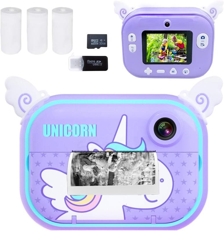 Instant Print Camera for Kids, Girls Boys Print Photo Selfie Video Digital Camera with Paper Film, 3-12 Years Old Children Mini Learning Toy Camera Gifts for Birthday Holiday Travel