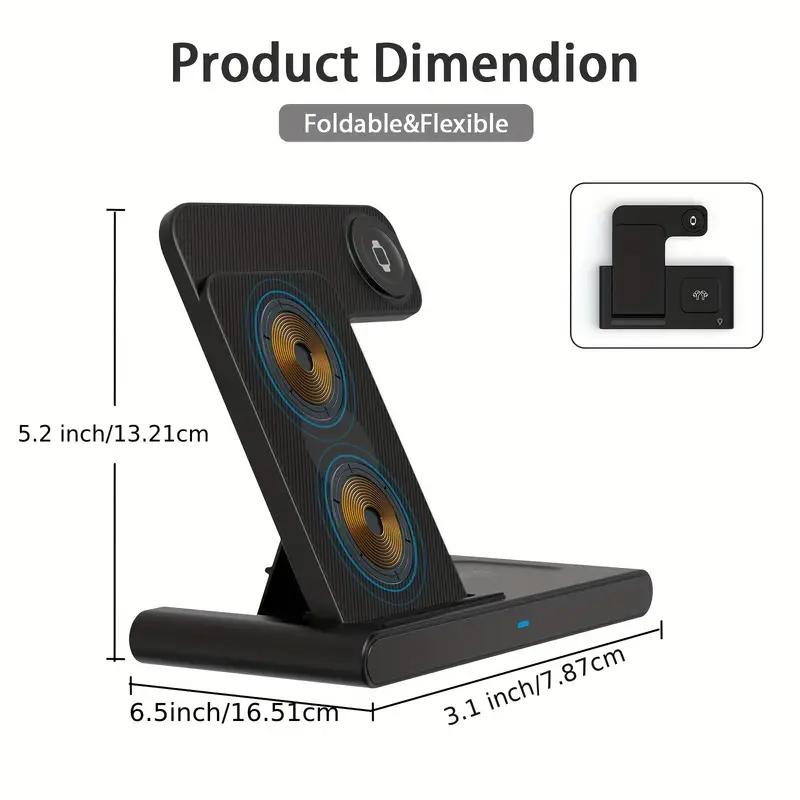 3 In 1 Fast Wireless Charger, Foldable Wireless Charging Station Suitable For iPhone 15 14 Pro Max 13 12 11, Multiple Devices Use