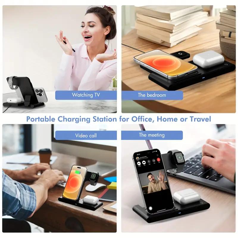 3 In 1 Fast Wireless Charger, Foldable Wireless Charging Station Suitable For iPhone 15 14 Pro Max 13 12 11, Multiple Devices Use