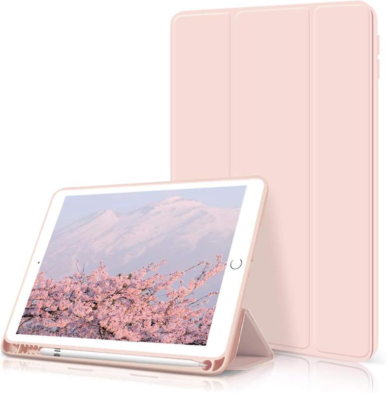 Case for iPad 6th 5th Generation (2018 2017 Model) 9.7 Inch with Pencil Holder, Lightweight  Stand Cover with Soft TPU , Auto Wake Sleep, Model A1822 A1823 A1893 A1954, Pink