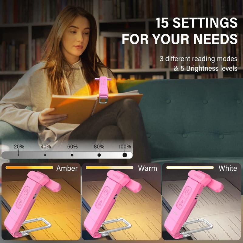 [Deals for You] USB Book Light for Reading in Bed, LED Clip-on Reading Light Adjustable for Eye Caring with 3 Colors & 5 Brightness Rechargeable & Long Lasting, Fit for Book Lovers, Kids