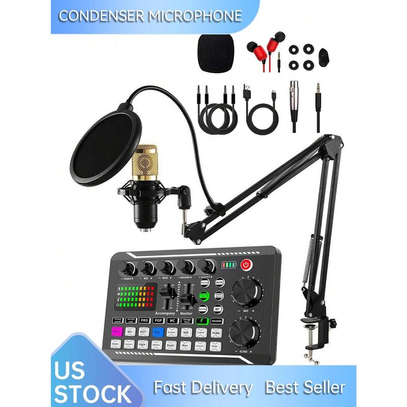 BM800 Condenser Microphone + F998 Sound Card Kit Is Suitable For Computer Recording, Game Voice Communication, High-Quality Sampling, Home Use