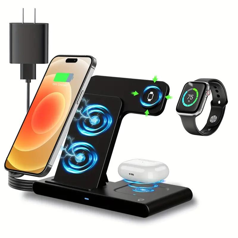 3 In 1 Fast Wireless Charger, Foldable Wireless Charging Station Suitable For iPhone 15 14 Pro Max 13 12 11, Multiple Devices Use