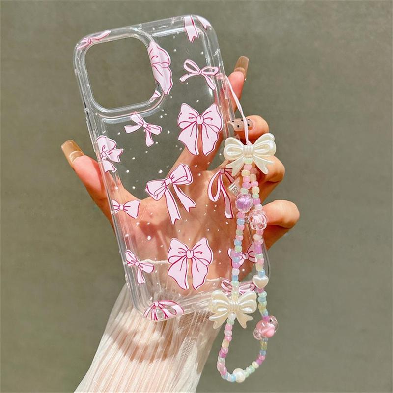 Bowknot Pattern Phone Cases With Wrist Strap, 1 Count Anti-fall Mobile Phone Case, Shockproof Phone Cases for iPhone 15 Pro Max Case iPhone 14 Pro Max Case iPhone 11 Cases, Phone Accessories