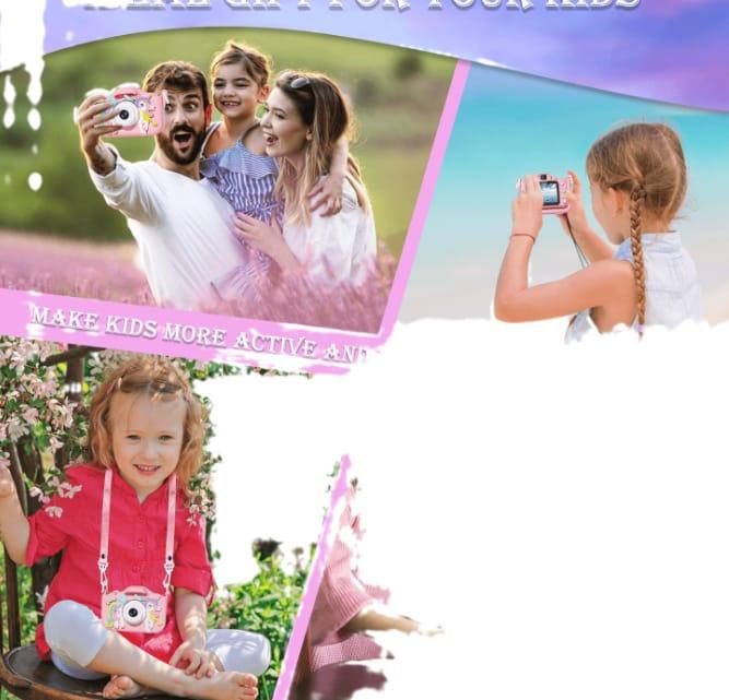 Kids Camera Toys for 3-8 Year Old Girls Boys,Children Digital Video Camcorder Camera with Cartoon Soft Silicone Cover, Best Chritmas Birthday Festival Gift for Kids - 32G SD Card Included